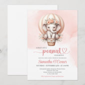 Modern roze en grijs baby olifant bloesem kaart (Voorkant / Achterkant)