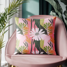 Modern roze en groen Abstract bloemmotief Kussen