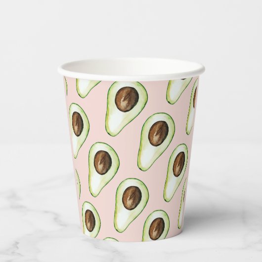Modern roze en groen avocado patroon papieren bekers (Achterkant)