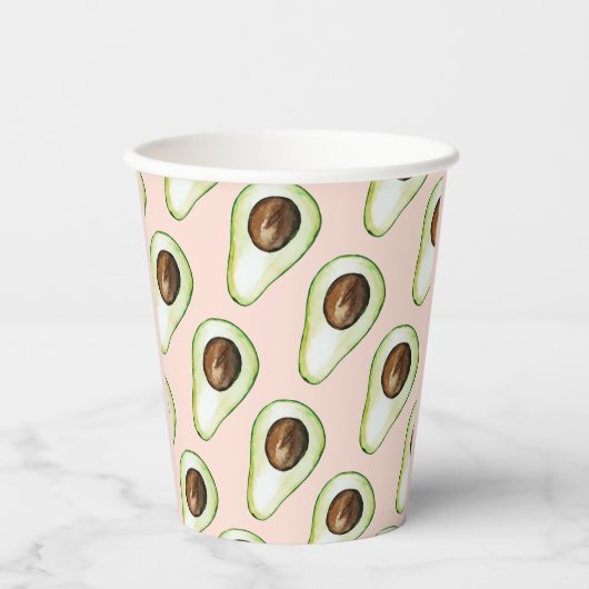 Modern roze en groen avocado patroon papieren bekers (Voorkant)