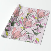 Modern roze en groen botanisch patroon cadeaupapier (Uitgerold)