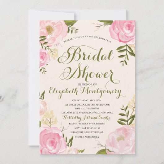 Modern  Roze en Groen Floral Vrijgezellenfeest Kaart (Voorkant)