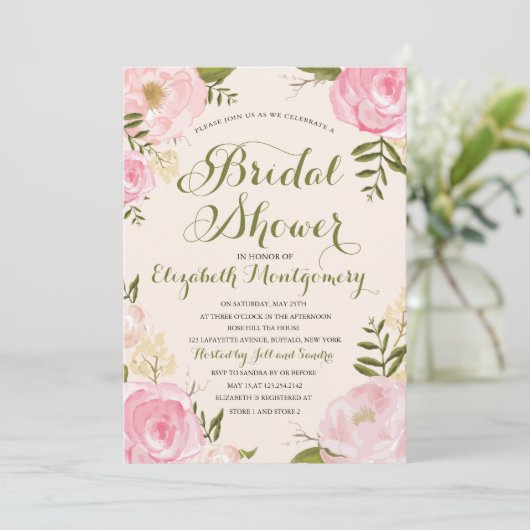 Modern Roze en Groen Floral Vrijgezellenfeest Kaart (Staand voorkant)