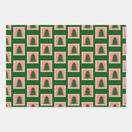 Modern roze en groen kerstinpakpapier inpakpapier vel (Voorkant 2)