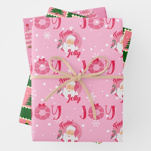 Modern roze en groen kerstinpakpapier inpakpapier vel (In situ)