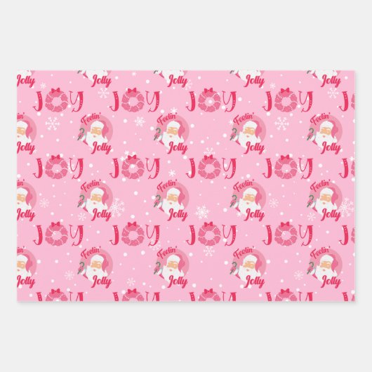 Modern roze en groen kerstinpakpapier inpakpapier vel (Voorkant)