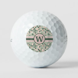 Modern Roze en Groene Dot Patroon Monogram Golfballen