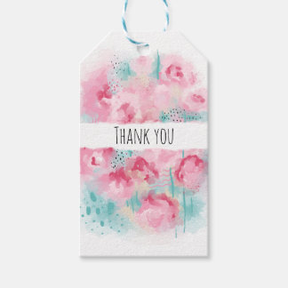Modern Roze en Mint Rozen Dank u Cadeaulabel