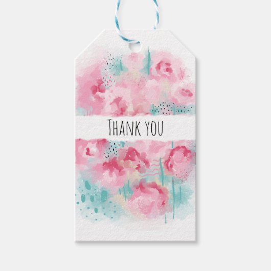 Modern Roze en Mint Rozen Dank u Cadeaulabel (Voorkant)
