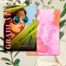 Modern Roze en Oranje Afstuderen Foto Afstuderen