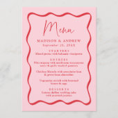Modern Roze en Rode Golvende Lijst Bruiloft Menu (Voorkant)