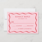 Modern Roze en Rode Golvende Lijst Bruiloft RSVP Kaartje (Voorkant)