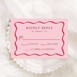 Modern Roze en Rode Golvende Lijst Bruiloft RSVP Kaartje