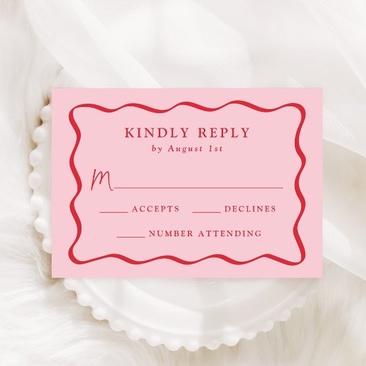 Modern Roze en Rode Golvende Lijst Bruiloft RSVP Kaartje