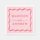 Modern Roze en Rode Golvende Lijst Bruiloft Servet (Voorkant)