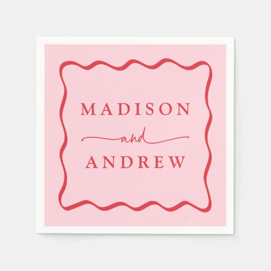 Modern Roze en Rode Golvende Lijst Bruiloft Servet (Voorkant)