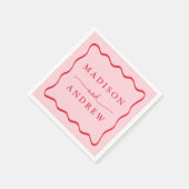 Modern Roze en Rode Golvende Lijst Bruiloft Servet (Hoek)