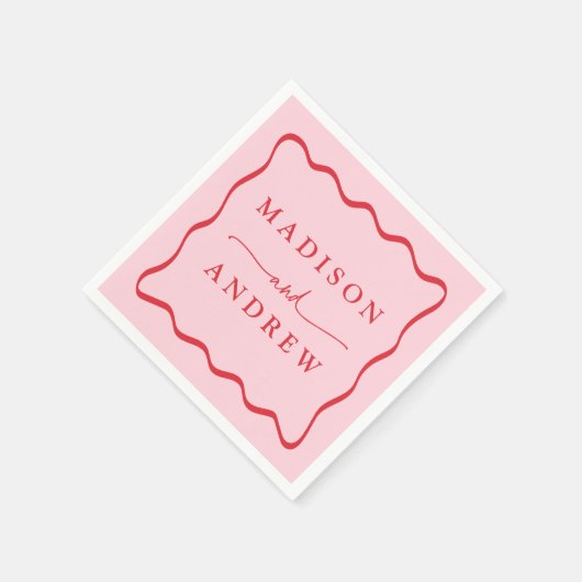 Modern Roze en Rode Golvende Lijst Bruiloft Servet (Hoek)