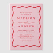Modern Roze en Rode Golvende Lijst Bruiloft Vellum Uitnodigingen (Voorkant)