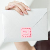 Modern Roze en Rode Golvende Lijst Bruiloft Vierkante Sticker