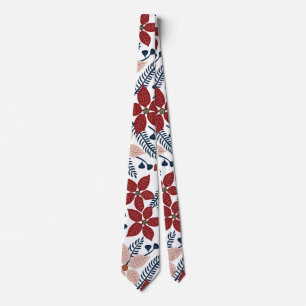 Modern roze en rood bloemmotief stropdas