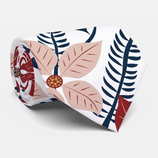 Modern roze en rood bloemmotief stropdas (Opgerold)