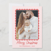 Modern roze en rood geschulpte Lijst 2 foto Feestdagenkaart (Voorkant)