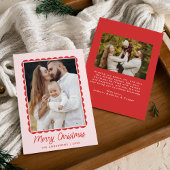 Modern roze en rood geschulpte Lijst 2 foto Feestdagenkaart