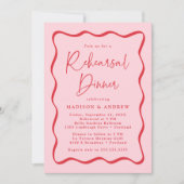 Modern Roze en Rood Wavy Lijst repetitie diner Kaart (Voorkant)