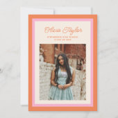 Modern Roze en Sinaasappel Border Photo Afstuderen Aankondiging (Voorkant)