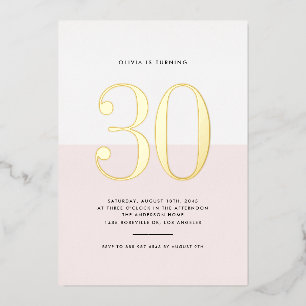 Modern Roze en Wit 30e Verjaardag Gouden folie Folie Uitnodiging