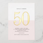 Modern Roze en Wit 50e Verjaardag Gouden Folie Folie Uitnodiging (Voorkant)
