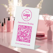 Modern Roze en Wit Afspraak Reserveren QR Code Reclamebord Met Voetstuk