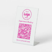 Modern Roze en Wit Afspraak Reserveren QR Code Reclamebord Met Voetstuk (Voorkant)