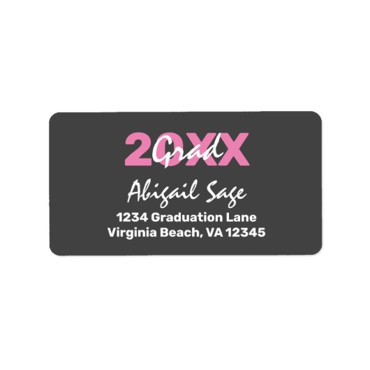 Modern roze en wit Afstuderen Adres Etiket (Voorkant)