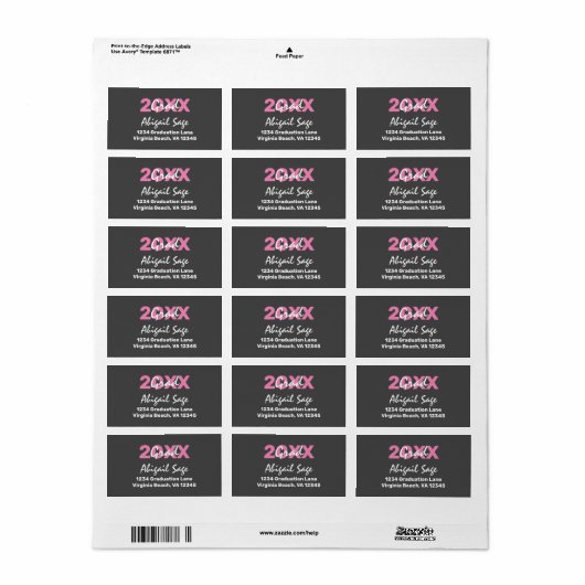 Modern roze en wit Afstuderen Adres Etiket (Full Sheet)