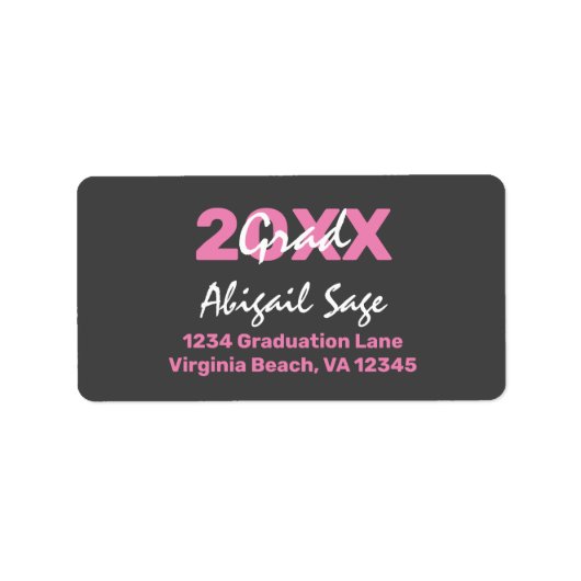 Modern roze en wit Afstuderen Adres Etiket (Voorkant)