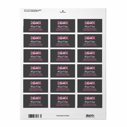 Modern roze en wit Afstuderen Adres Etiket (Full Sheet)