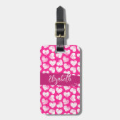 Modern Roze en Wit Doodled Heart Valentijn Naam Bagagelabel (Voorkant verticaal)