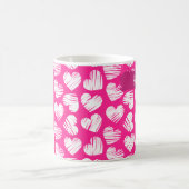 Modern Roze en Wit Doodled Heart Valentijn Naam Koffiemok (Center)
