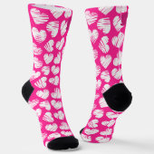 Modern Roze en Wit Doodled Heart Valentijn Naam Sokken (Gebogen)