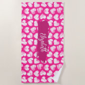 Modern Roze en Wit Doodled Heart Valentijn Naam Strandlaken (Voorkant)