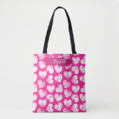 Modern Roze en Wit Doodled Heart Valentijn Naam Tote Bag (Voorkant)