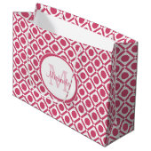 Modern roze en wit geometrisch monogram met naam groot cadeauzakje (Voorkant Gekanteld)
