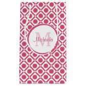Modern roze en wit geometrisch monogram met naam klein cadeauzakje (Voorkant)
