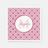 Modern roze en wit geometrisch monogram met naam servetten (Voorkant)