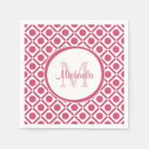 Modern roze en wit geometrisch monogram met naam
