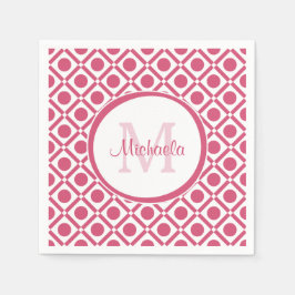 Modern roze en wit geometrisch monogram met naam servetten