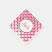 Modern roze en wit geometrisch monogram met naam servetten (Hoek)