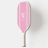 Modern Roze en Wit Initiaal Naam Monogram Pickleball Paddle (Links)